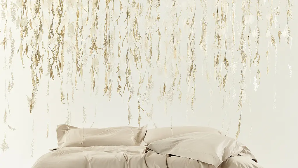 A double bed with Frette's Organic Collection covers in neutral