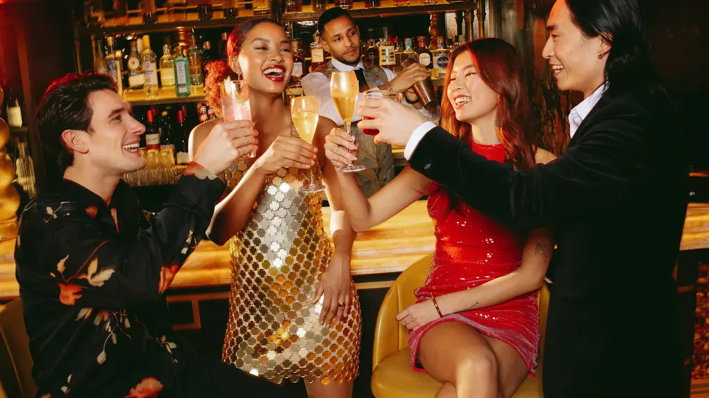 People cheering at a bar 
