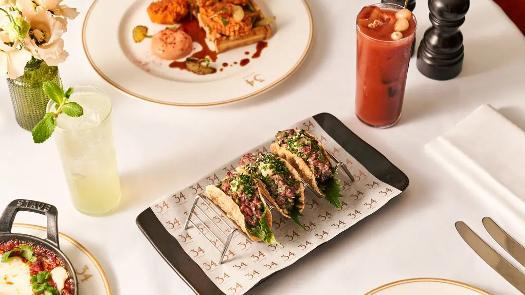 Brunch menu items on a table