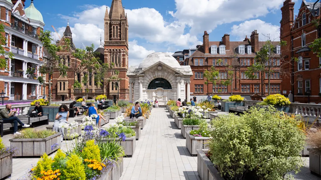 Brown Hart Gardens in Mayfair - an elevated garden with plants in pots