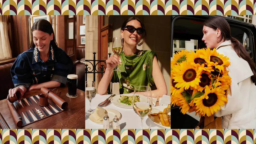 Three images of women with flowers and dining out