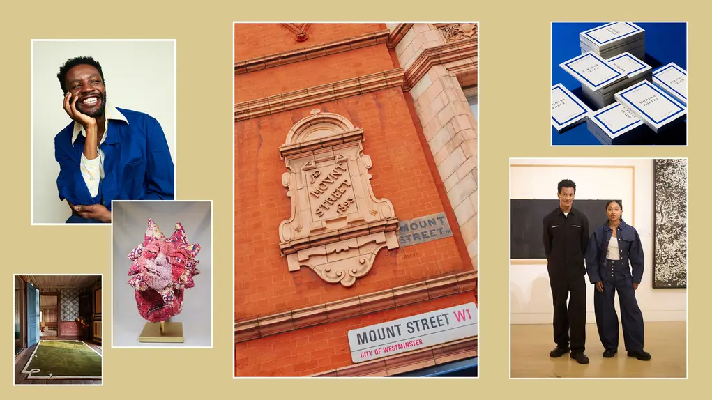 A montage of images showing the Mount Street road sign, people and flowers