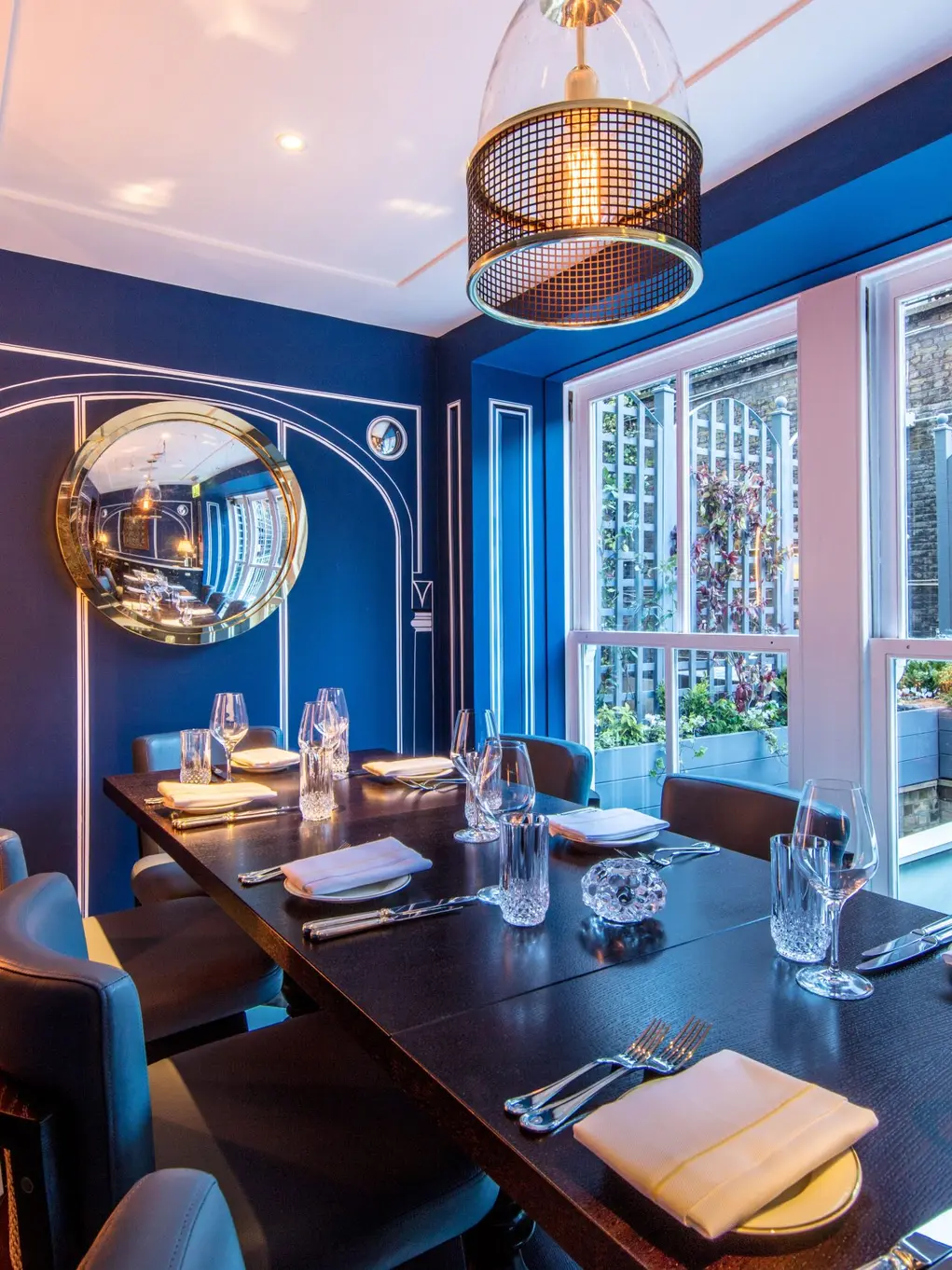 Private dining table set for dinner