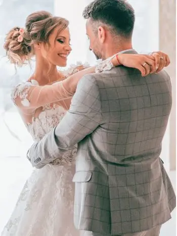 A wedding couple dancing