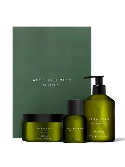 Three green bottles of Bamford bath products