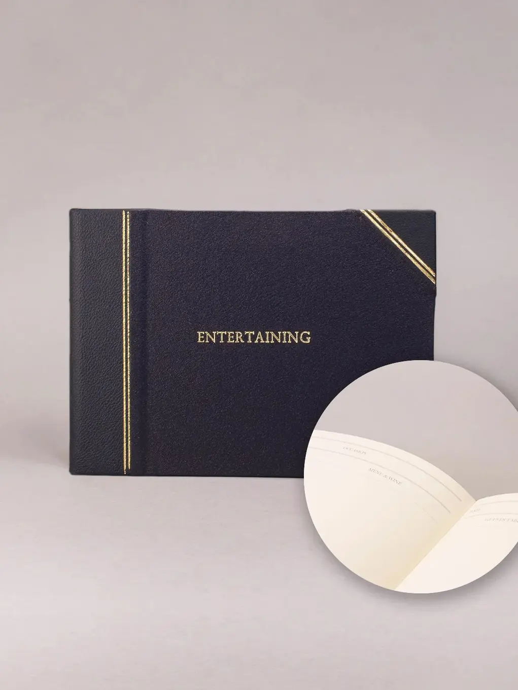Navy A5-sized entertaining book