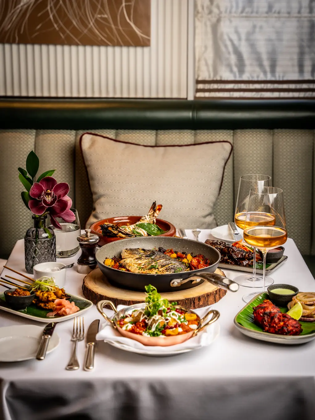 A table laid with food