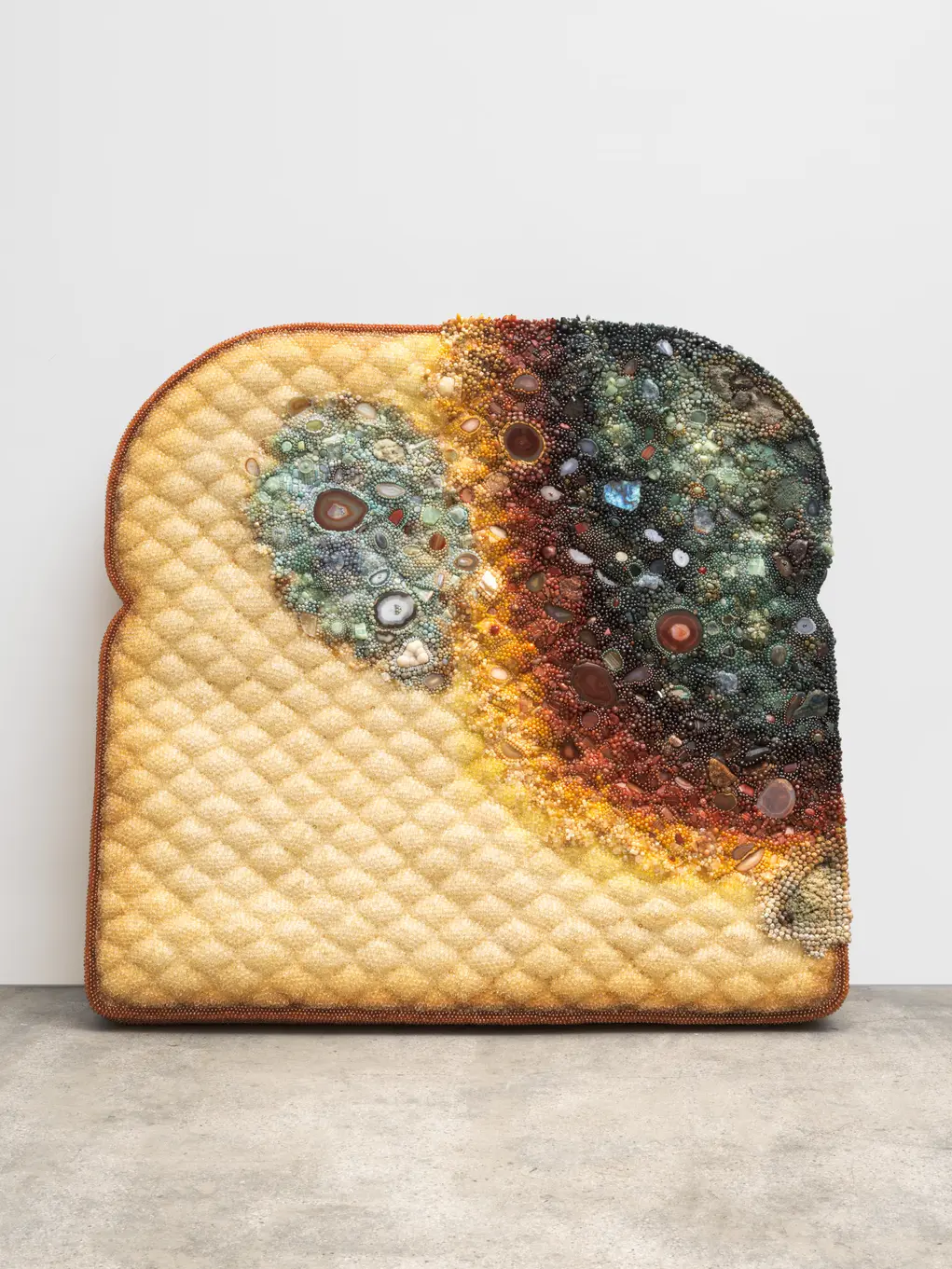 An art installation of a piece of burnt toast