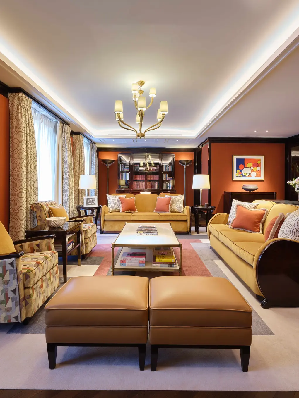 The plush living room of a suite