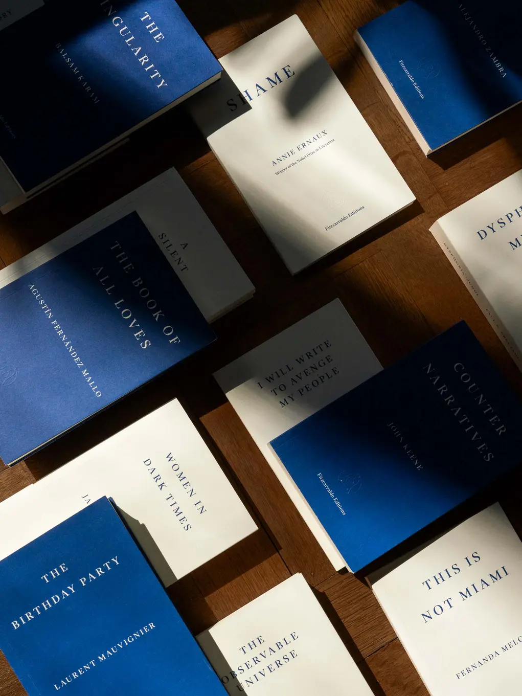Blue and white books