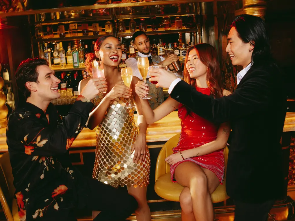 People cheering at a bar