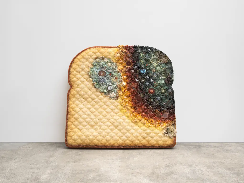 An art installation of a piece of burnt toast